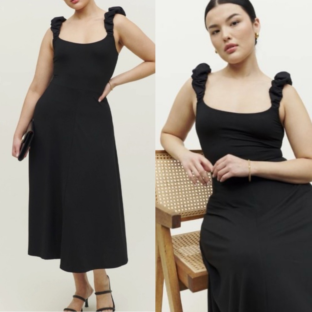 Reformation Black Midi Dress with Twisted Straps - Picture 2 of 9
